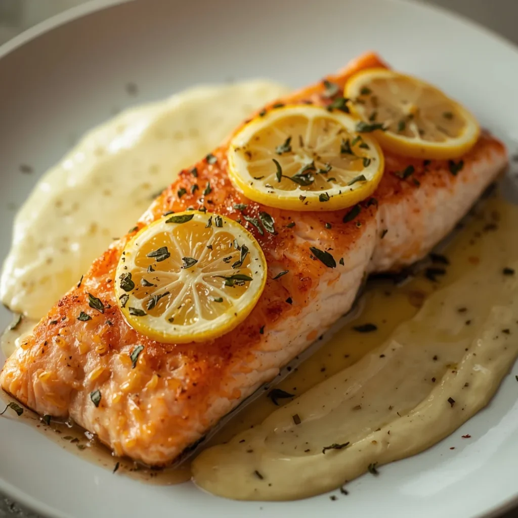 Baked Salmon with Lemon Garlic Sauce