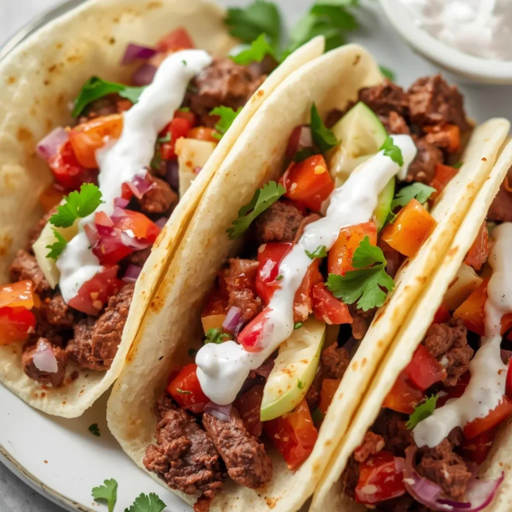 Beef Tacos with Greek Yogurt Sauce
