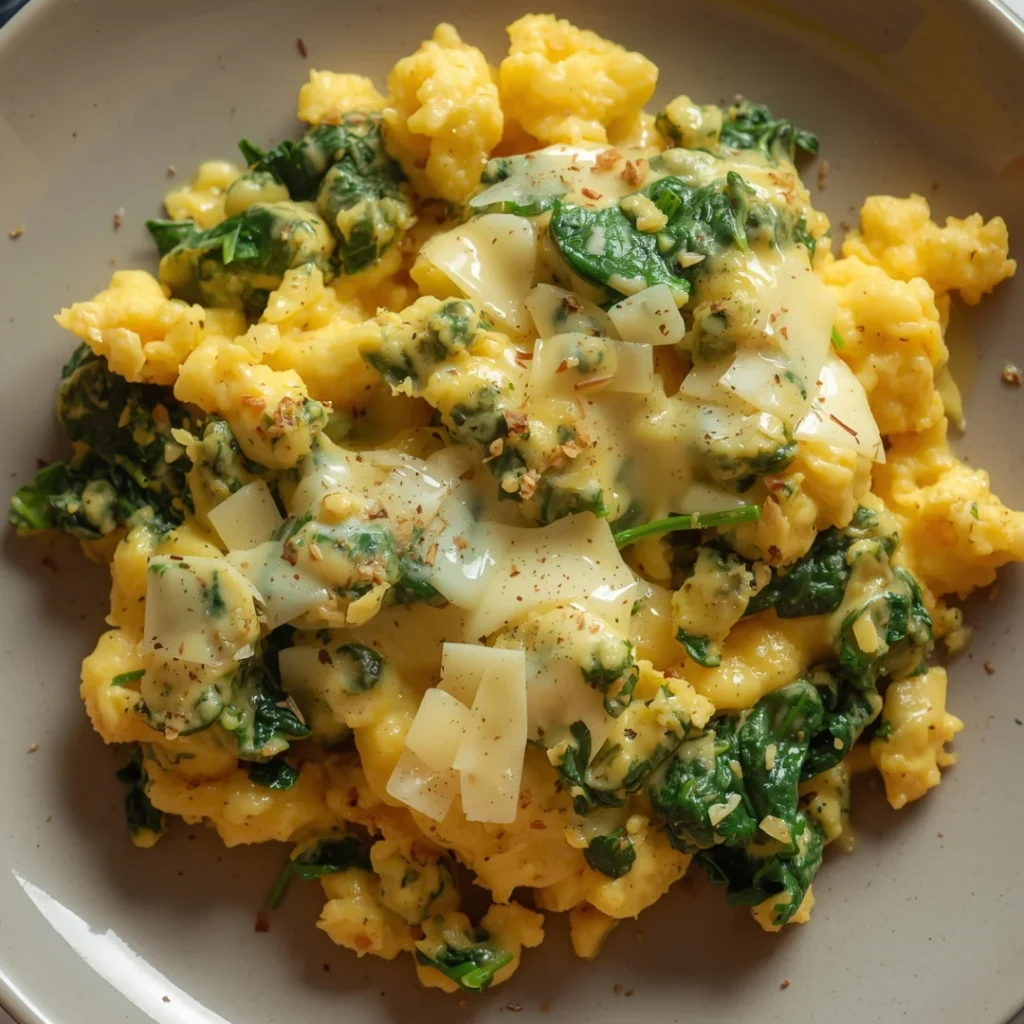 Scrambled Eggs with Spinach and Cheese
