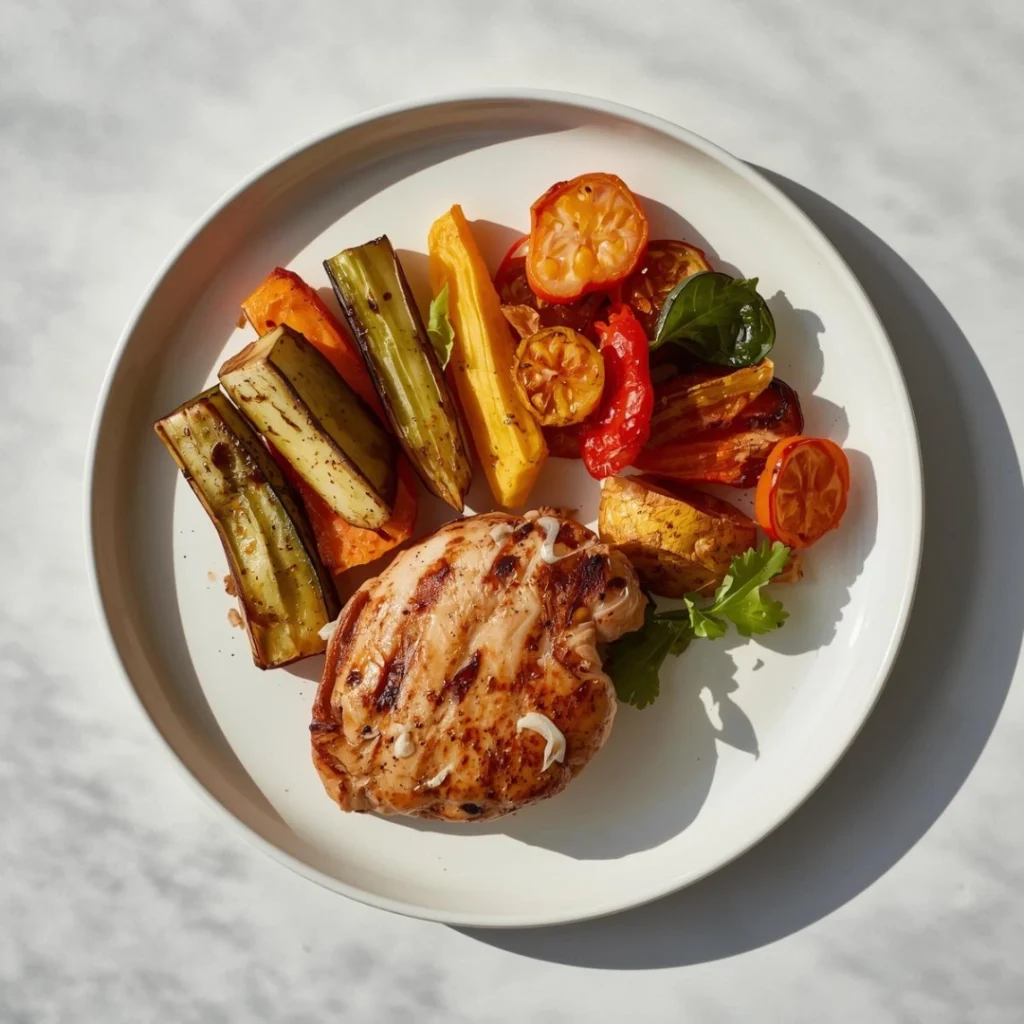 Grilled Chicken with Rainbow Roasted Veggies