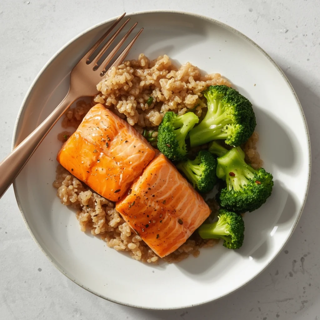 Salmon with Brown Rice and Broccoli