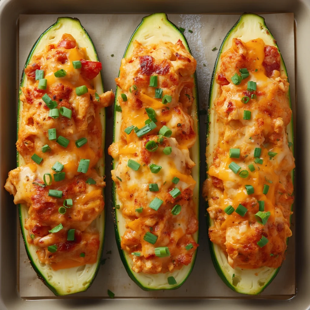 Buffalo Chicken Zucchini Boats